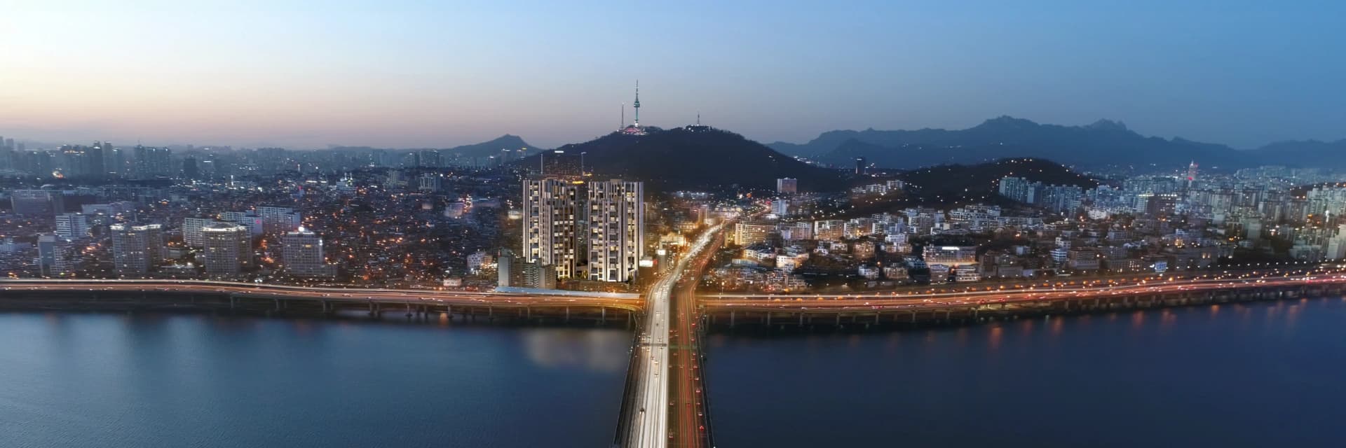 한남동 고급빌라 남산 한강 야경 파노라마 — 디 애스턴 한남 한강뷰 아파트